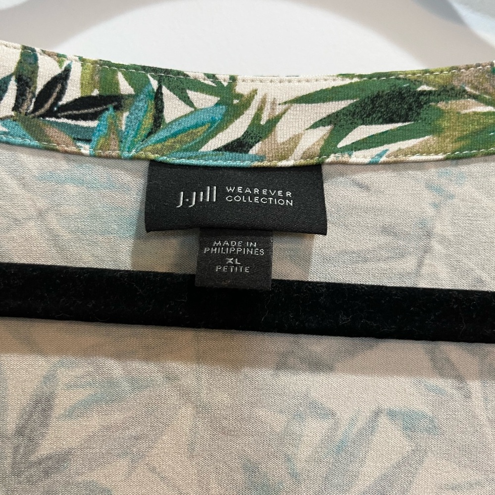 J Jill Wearever Collection Green Floral Scoop Neck 3/4 Sleeve Tunic XL Petite - Picture 2 of 7